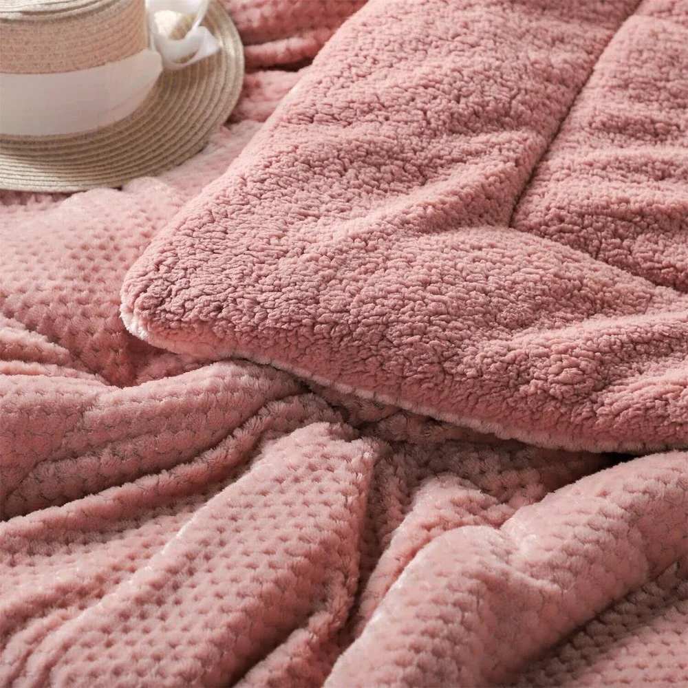 Luxurious Flannel Fleece Comforter w/ Plush Sherpa Back- Queen Size 90X90” Rose